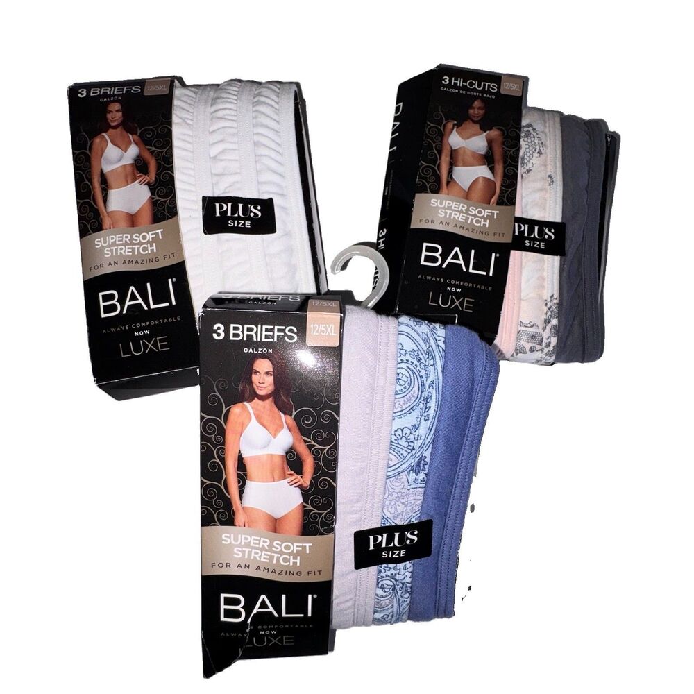 Bali Womens Briefs Size 12 5XL Solid Luxe Panties Underwear Lot of 3 Packages